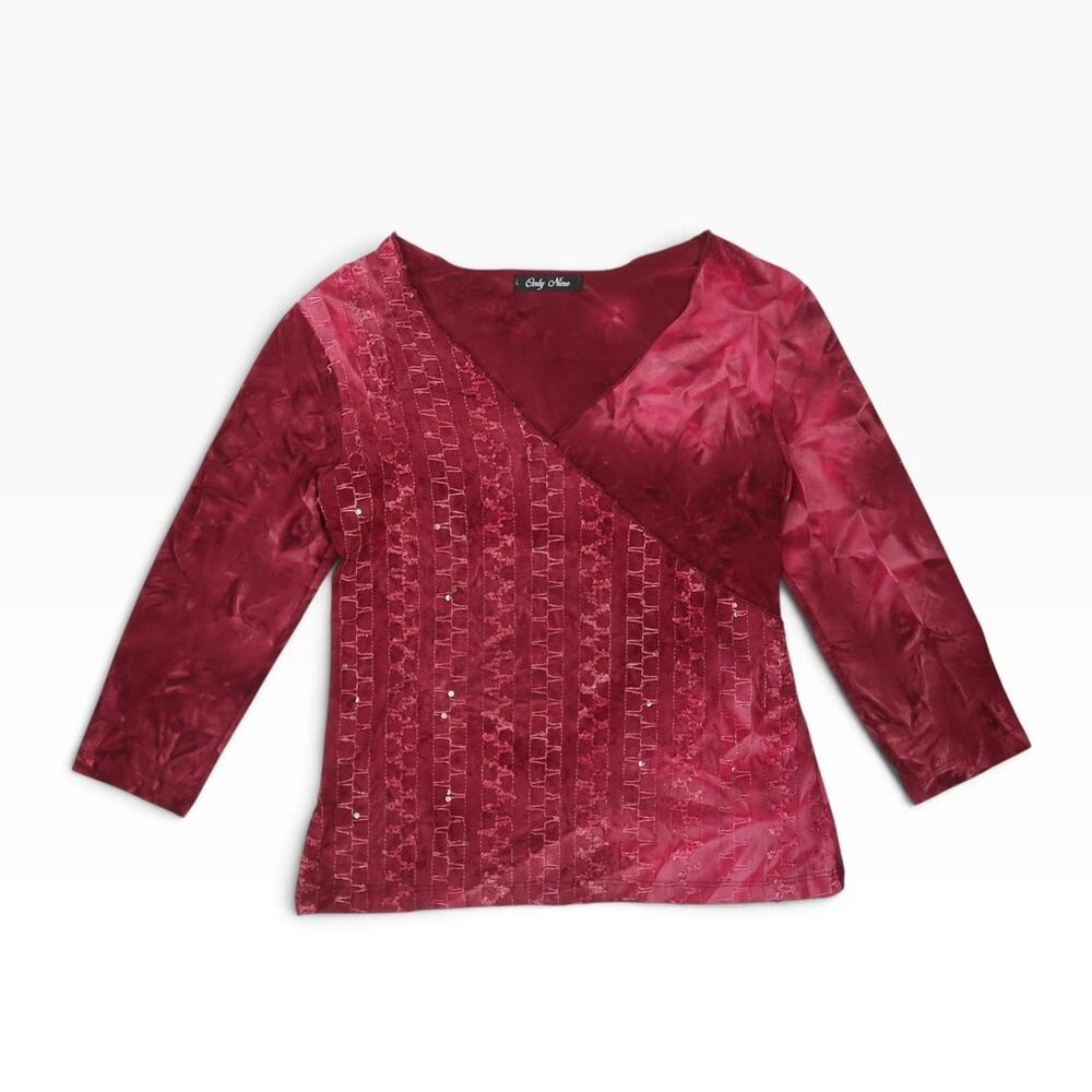 Vintage 90s Only Nine Burgundy Tie Dye Sequin Embellished Top